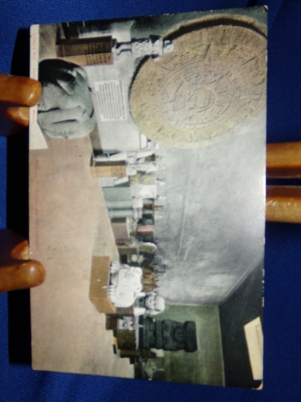 VINTAGE Tinted Photo Postcard - National Museum Archaeology Aztec Exhibit Mexico